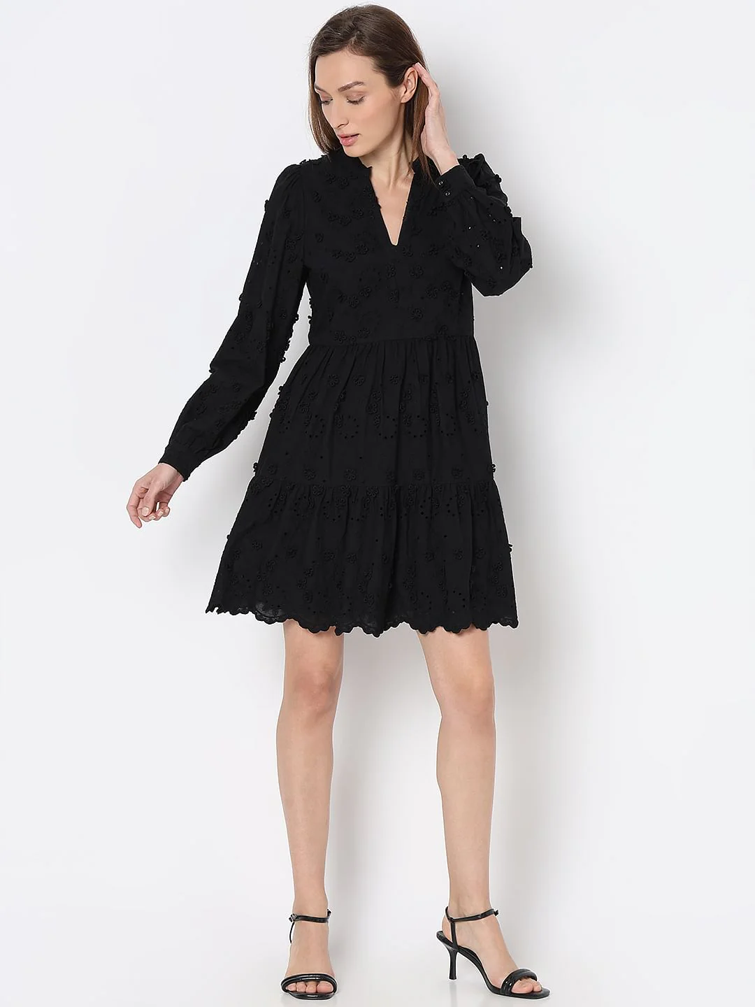Black Schiffli Fit & Flare Dress - Image 5