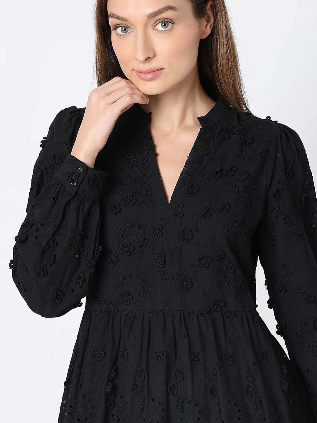 Black Schiffli Fit & Flare Dress - Image 6
