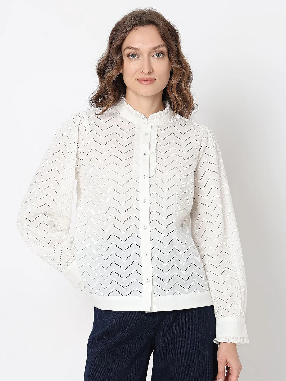 White Organic Cotton Schiffli Shirt - Image 2