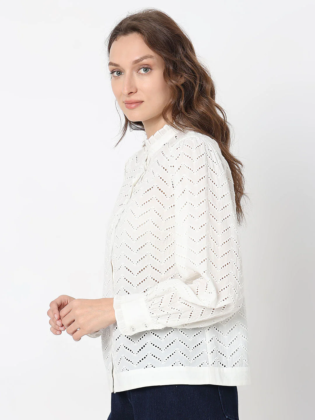 White Organic Cotton Schiffli Shirt - Image 3