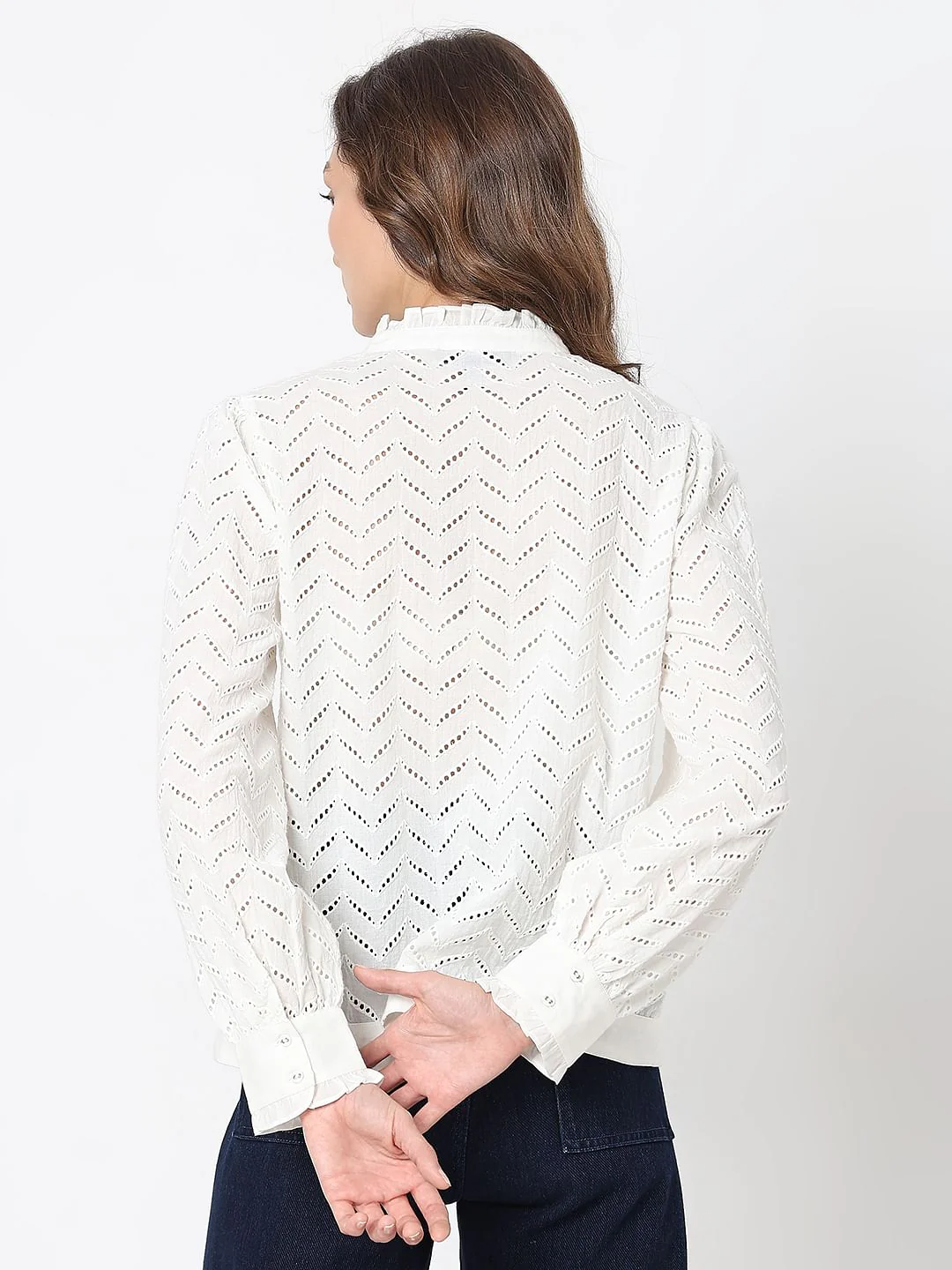 White Organic Cotton Schiffli Shirt - Image 4