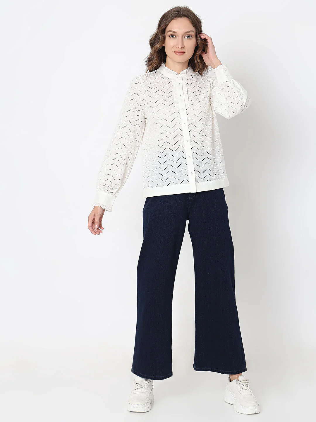 White Organic Cotton Schiffli Shirt - Image 5