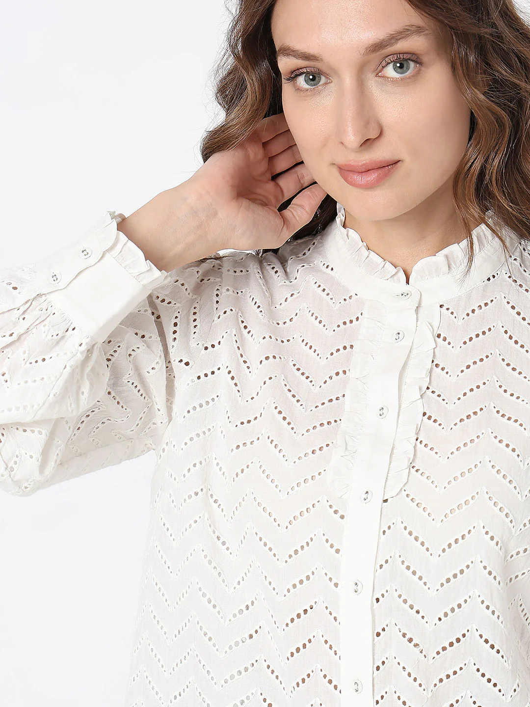 White Organic Cotton Schiffli Shirt - Image 6