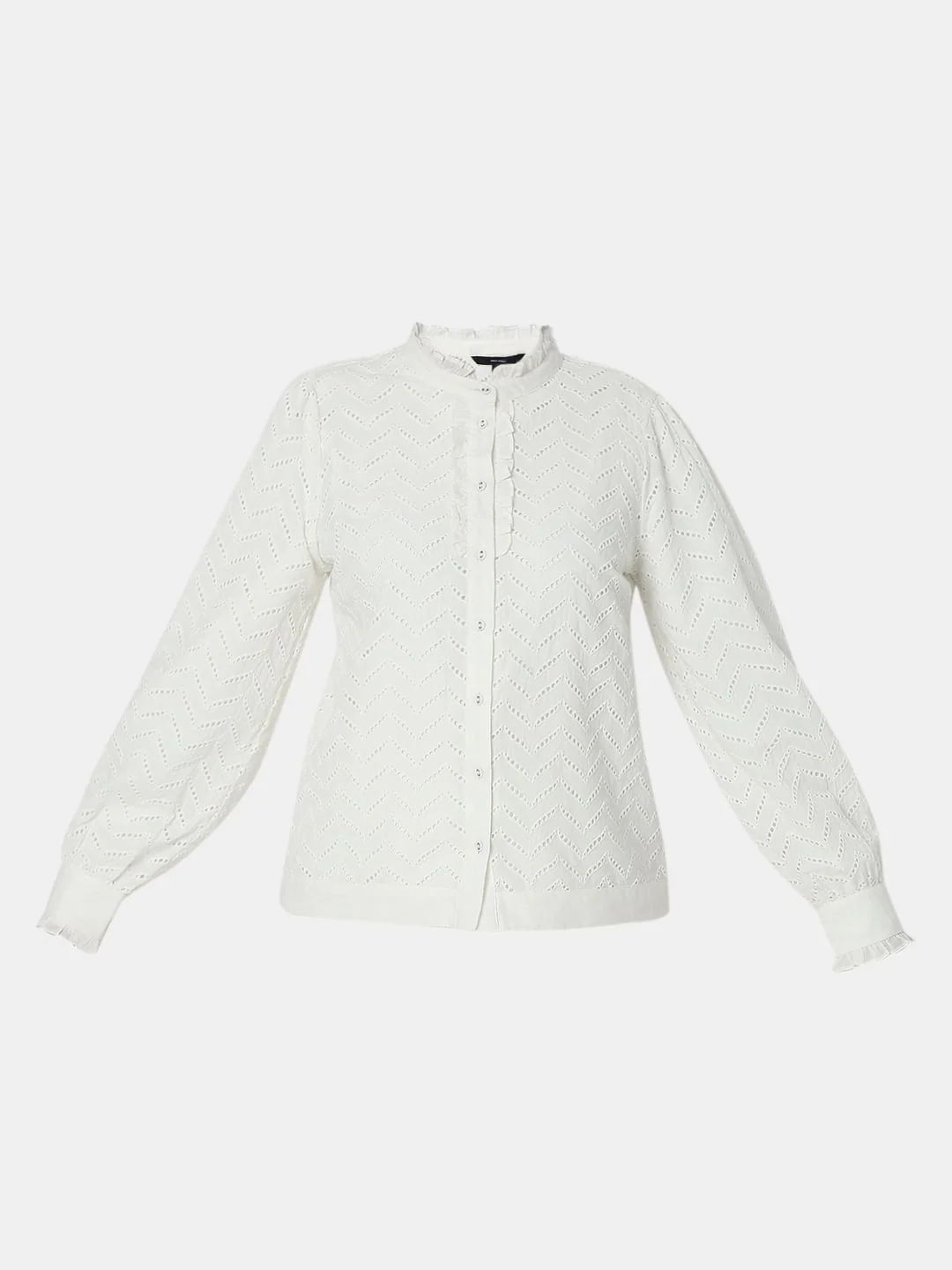 White Organic Cotton Schiffli Shirt - Image 7