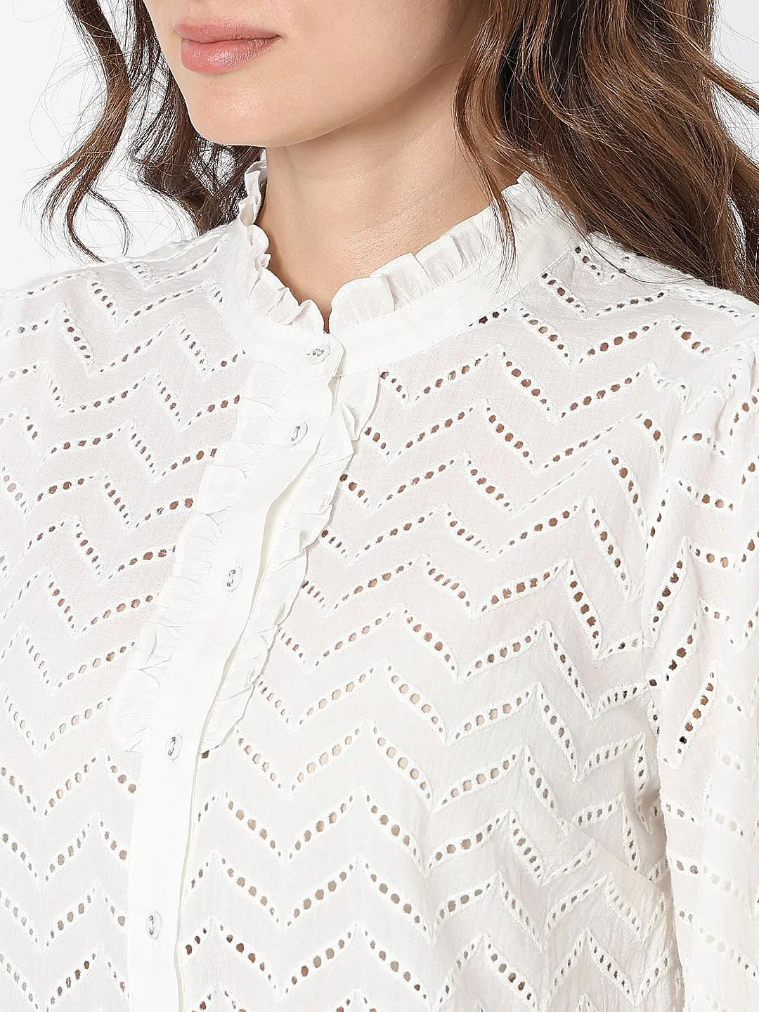 White Organic Cotton Schiffli Shirt - Image 8