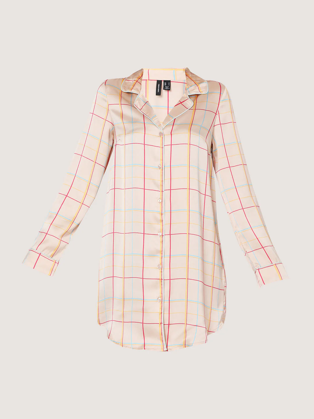 Beige Check Nightwear Dress - Image 7