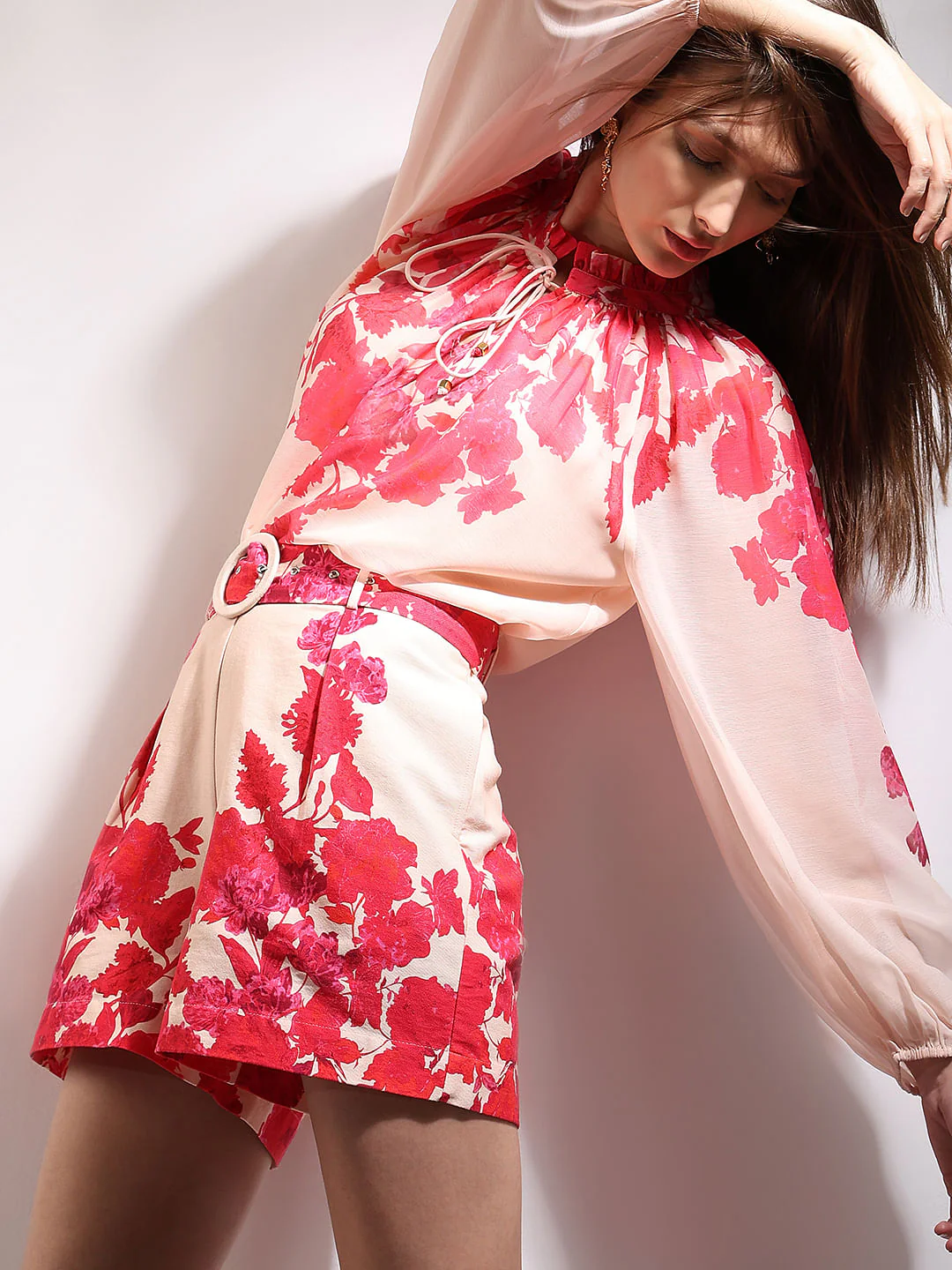 Pink Floral Print Co-Ord Set Shorts