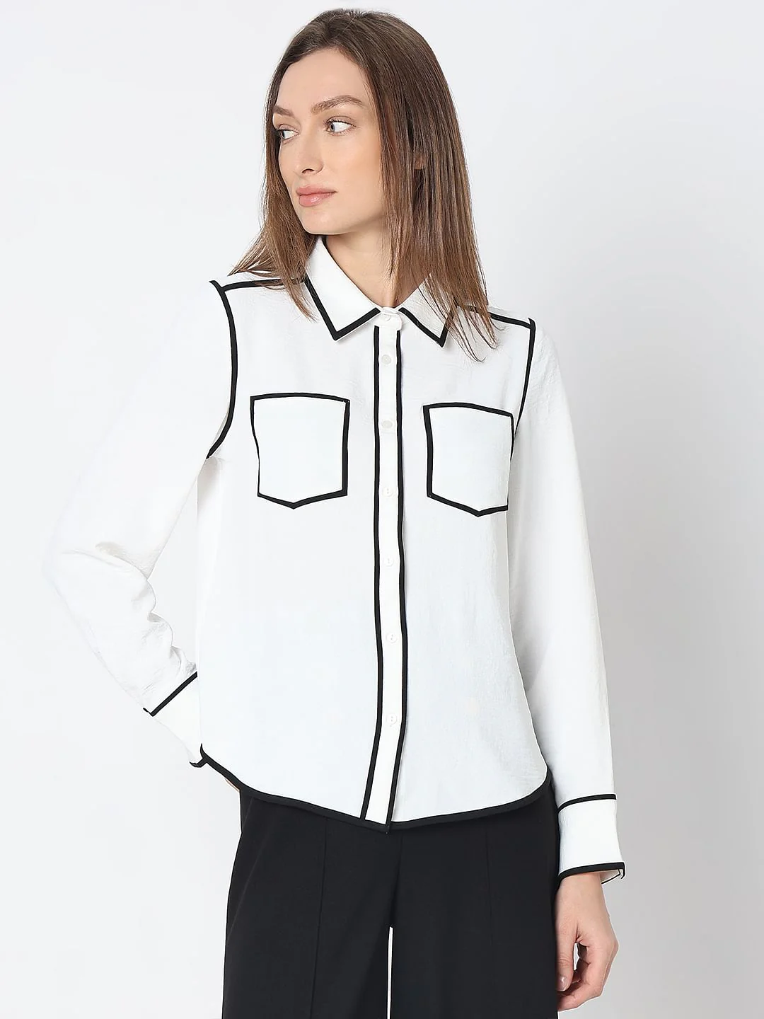 White Contrast Piping Shirt - Image 2