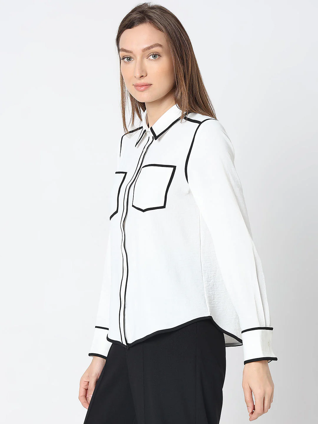 White Contrast Piping Shirt - Image 3