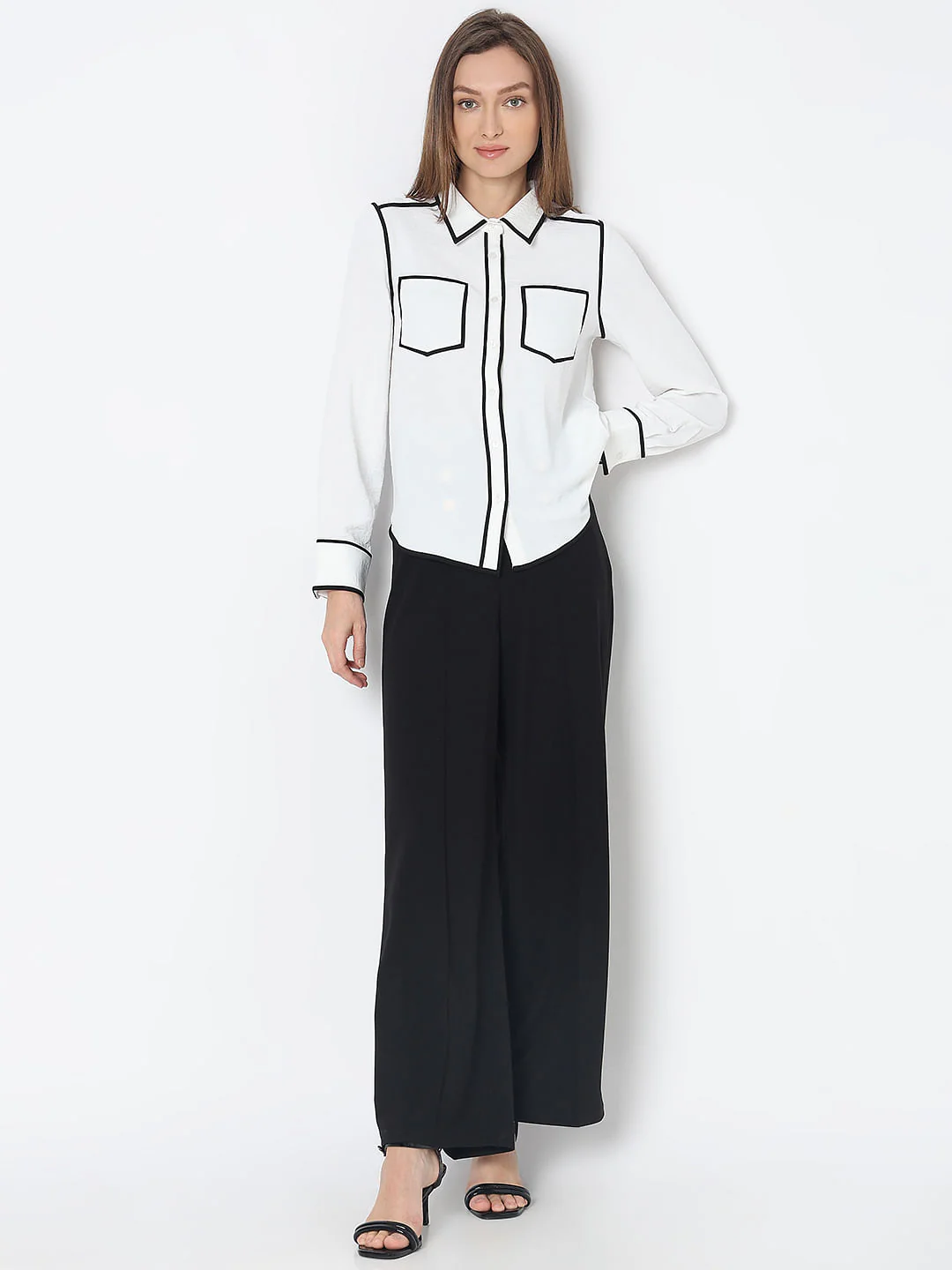 White Contrast Piping Shirt - Image 5