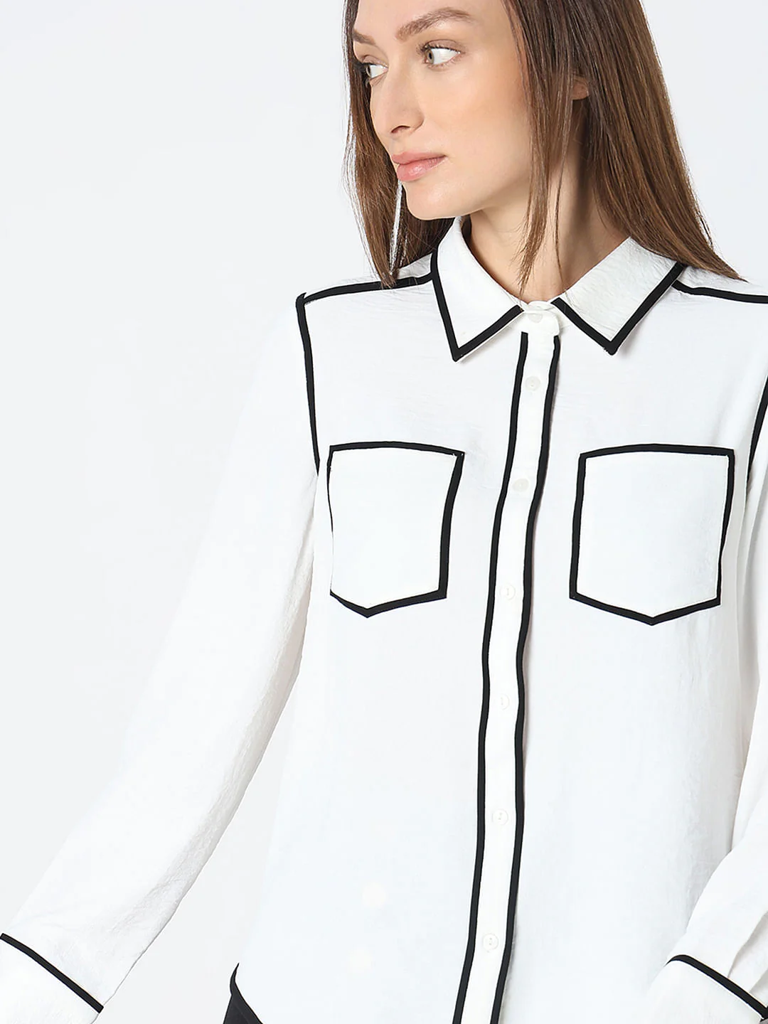 White Contrast Piping Shirt - Image 6