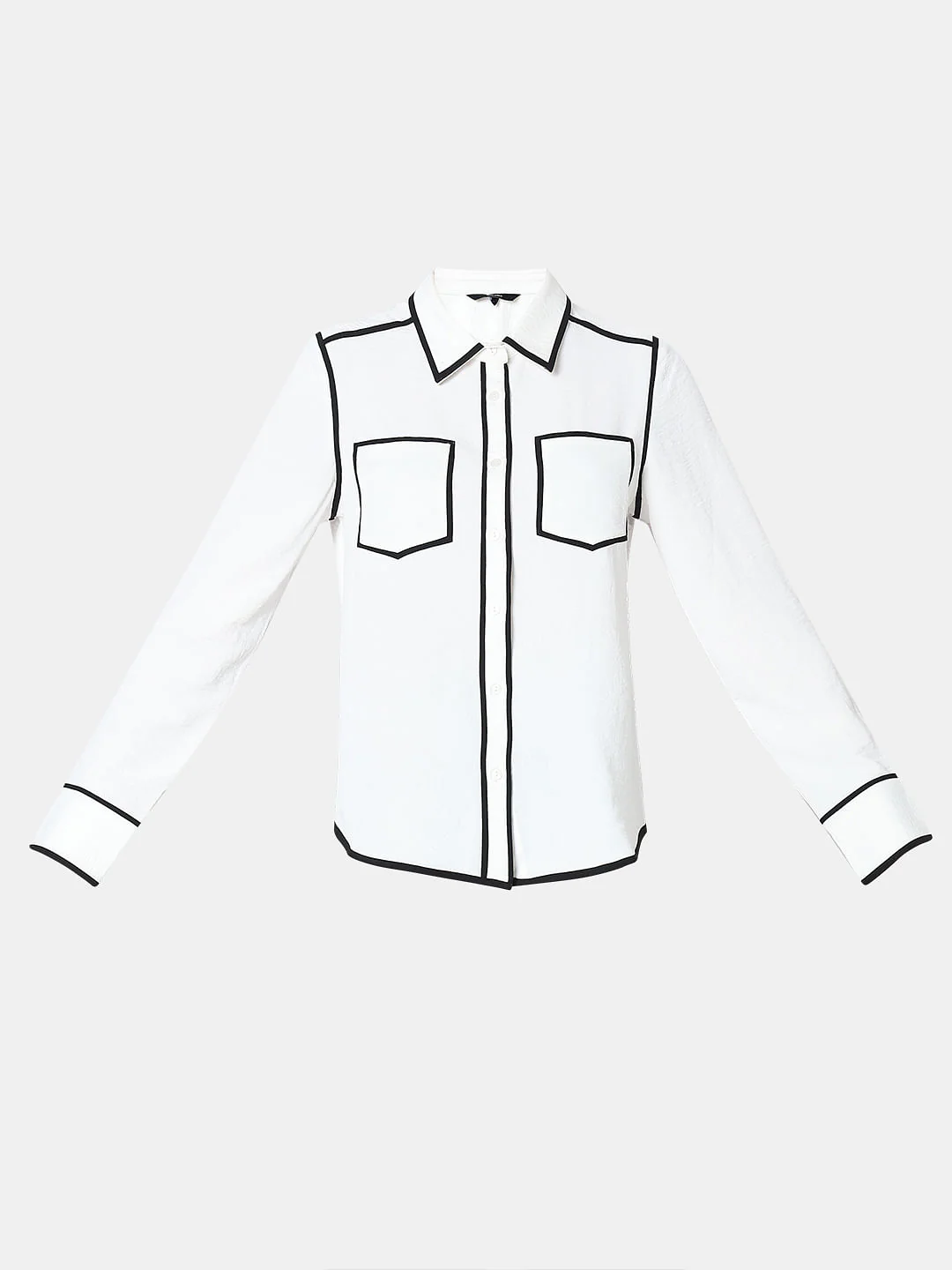 White Contrast Piping Shirt - Image 7