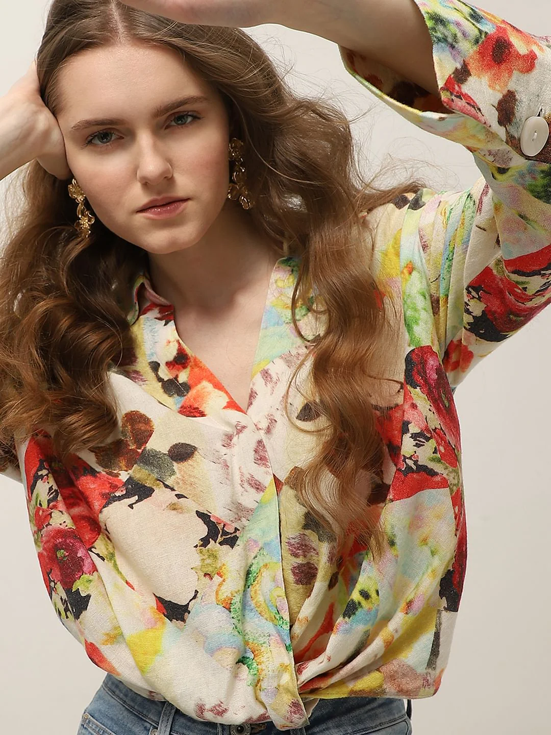 Beige Floral Print Shirt