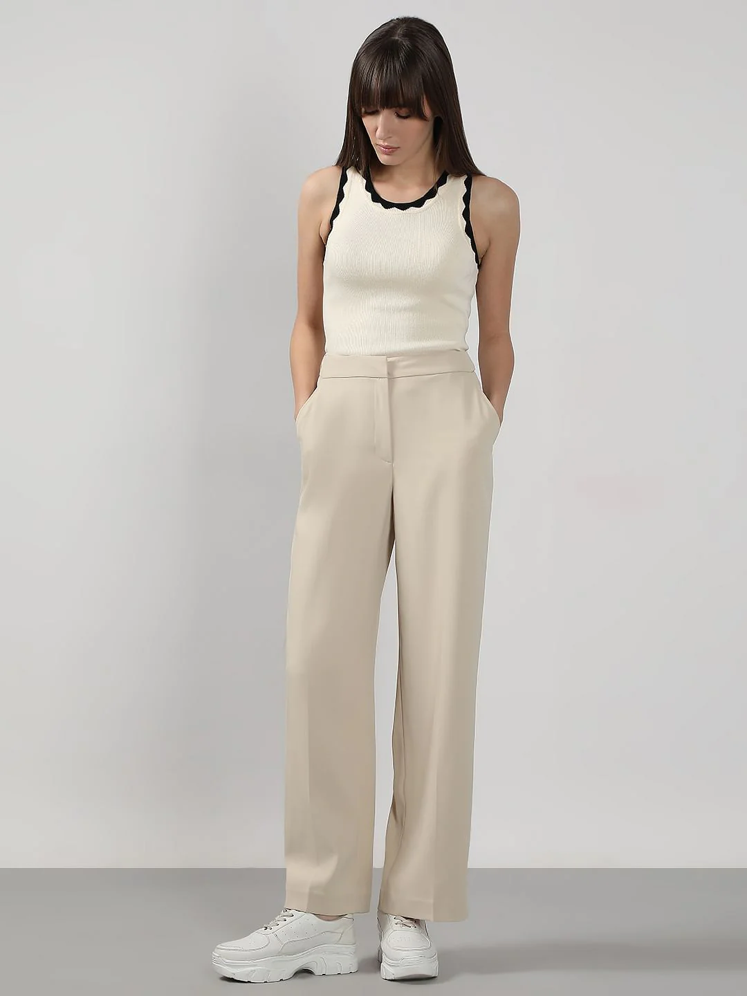 Beige Straight Fit Pants - Image 5