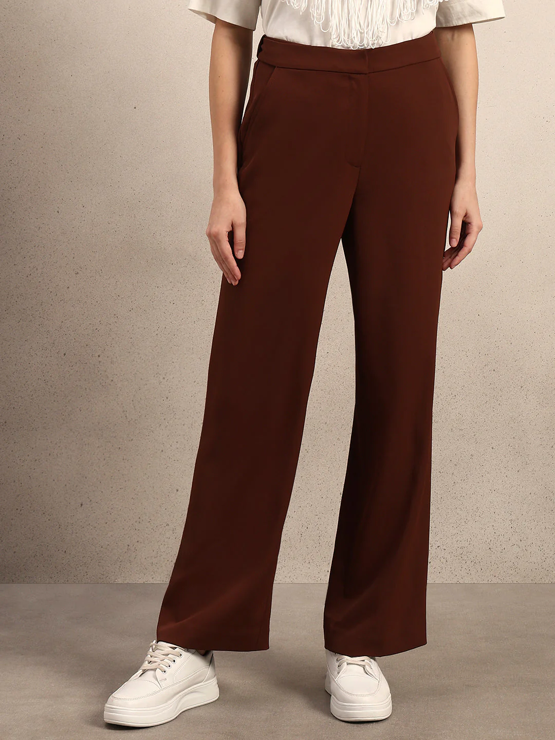High Rise Wide Leg Pants - Brown - Image 2