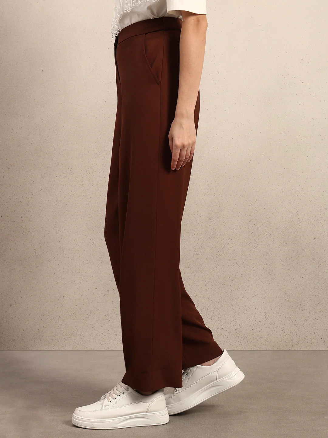 High Rise Wide Leg Pants - Brown - Image 3