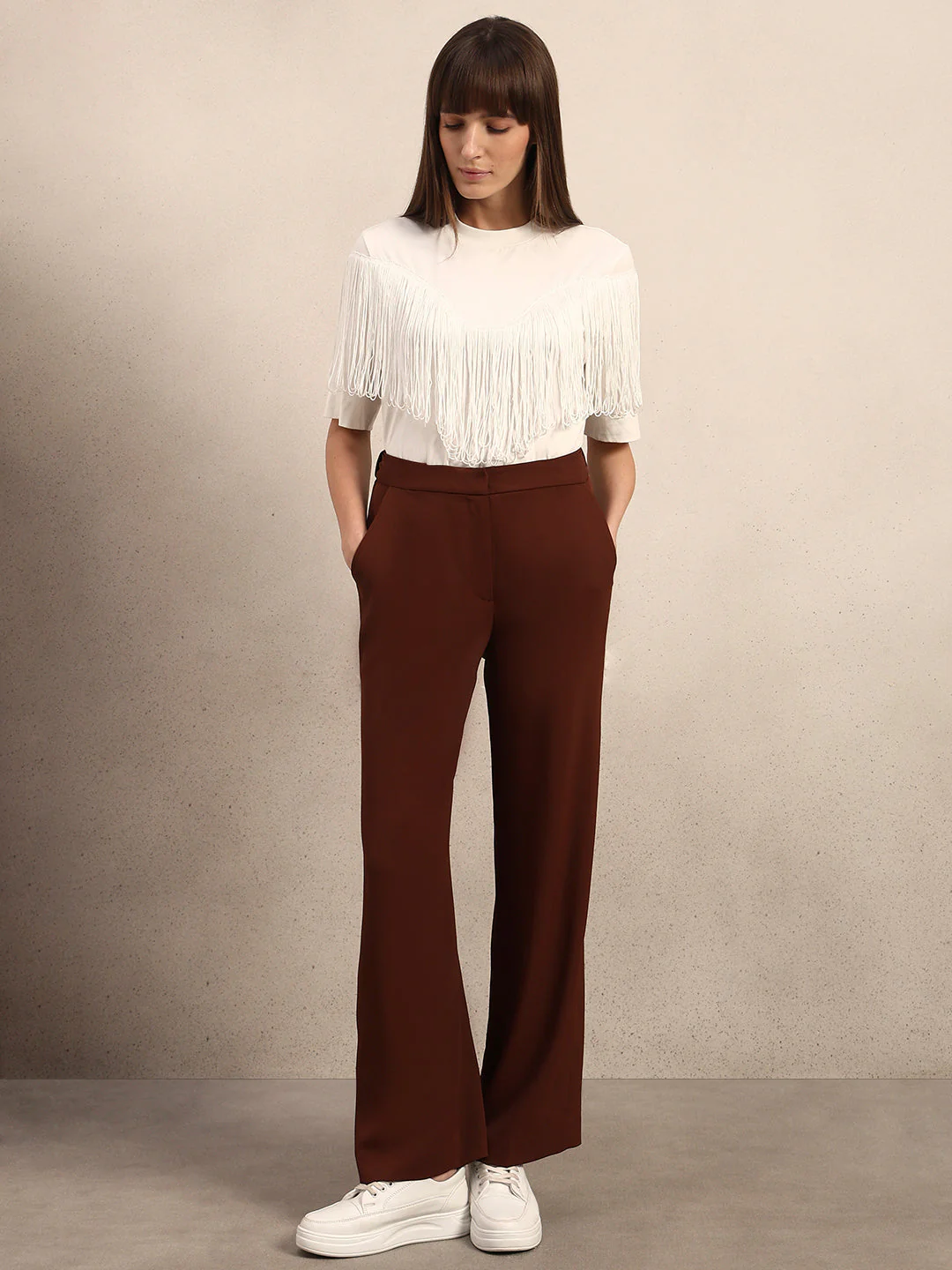 High Rise Wide Leg Pants - Brown - Image 5
