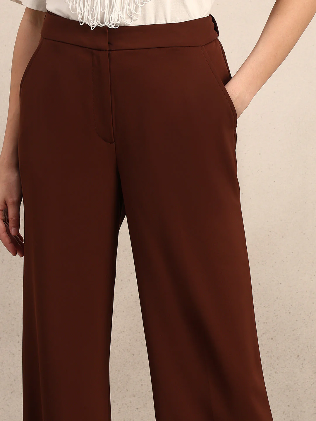 High Rise Wide Leg Pants - Brown - Image 6
