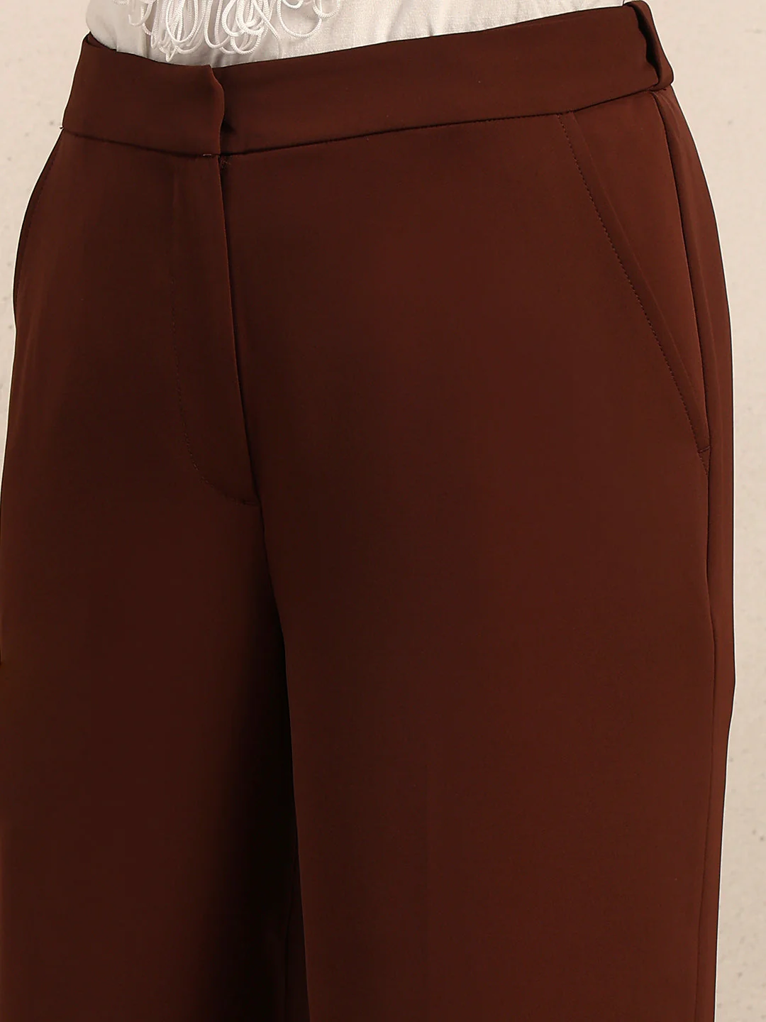 High Rise Wide Leg Pants - Brown - Image 8