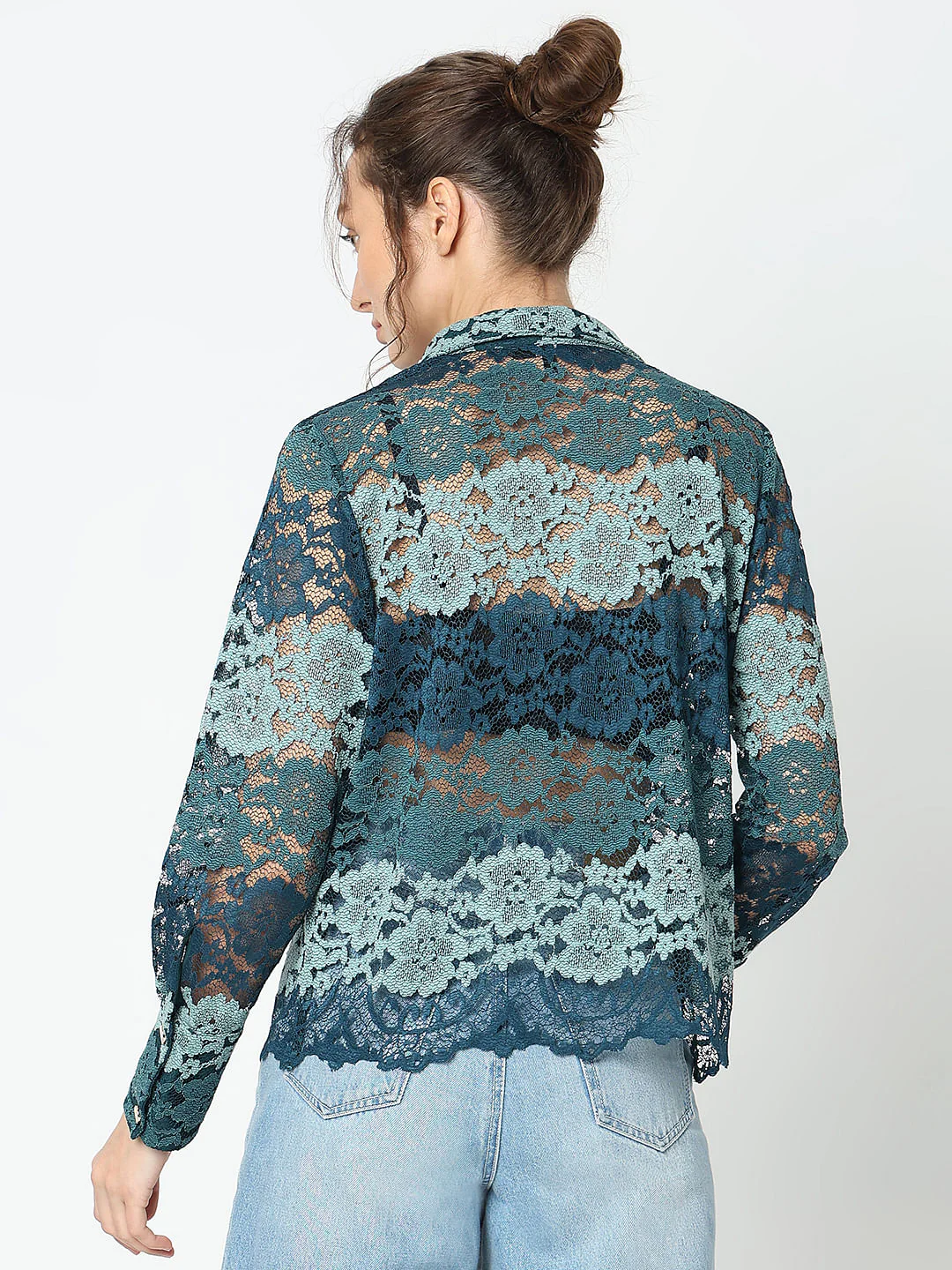 Teal Lace Full Sleeves Shirt - Image 4