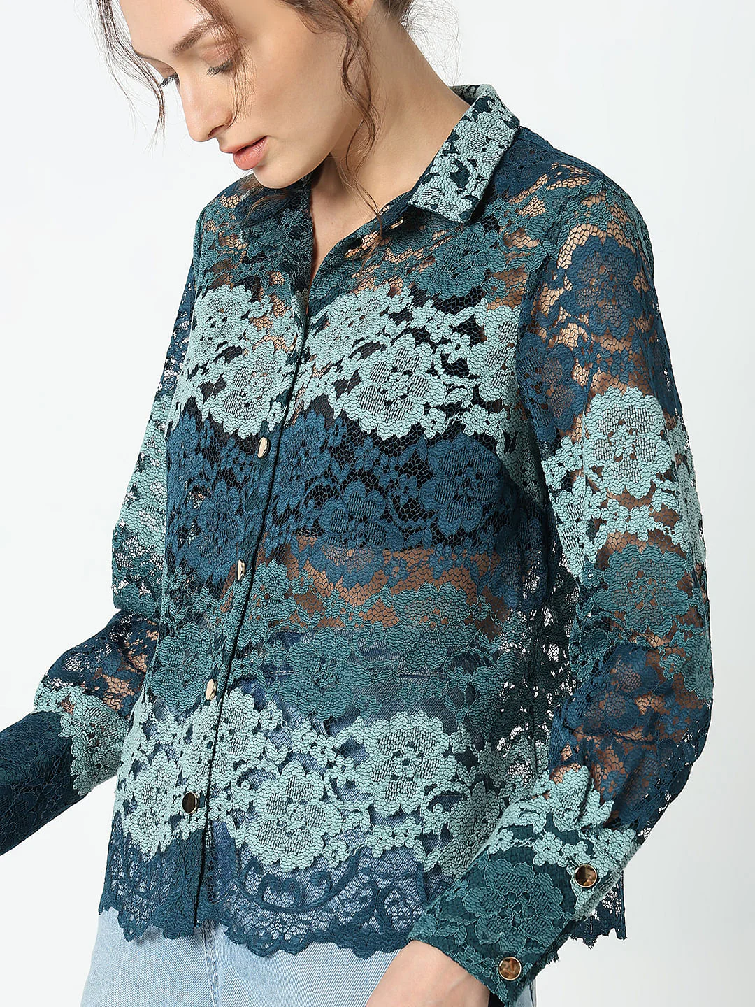 Teal Lace Full Sleeves Shirt - Image 6