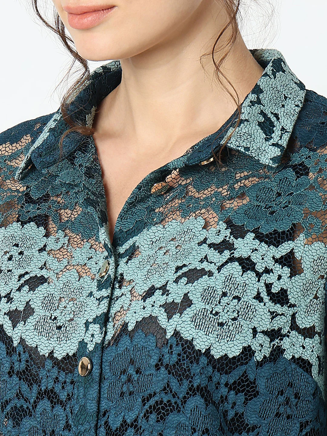 Teal Lace Full Sleeves Shirt - Image 8