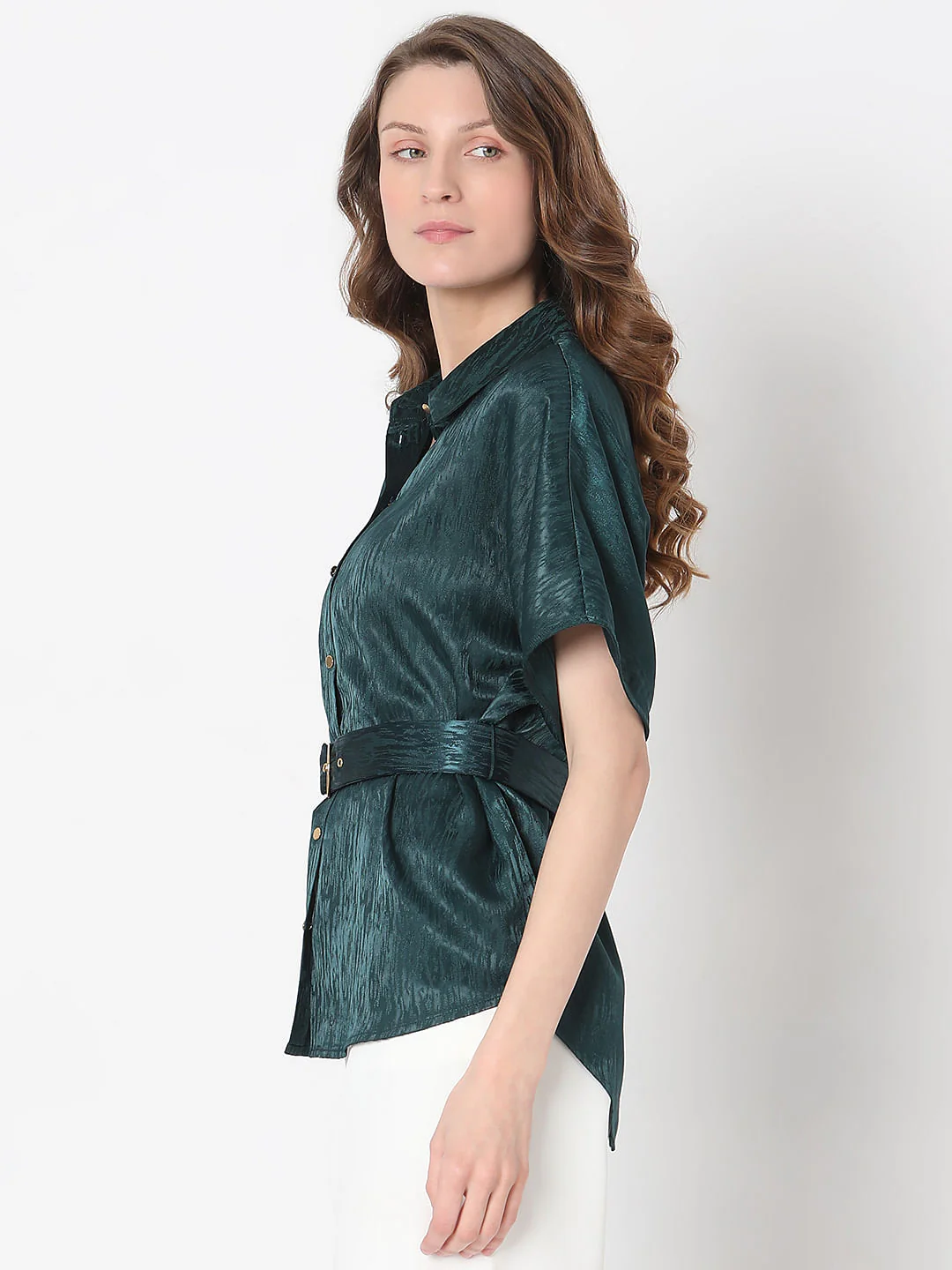 Dark Green Jacquard Satin Shirt - Image 3