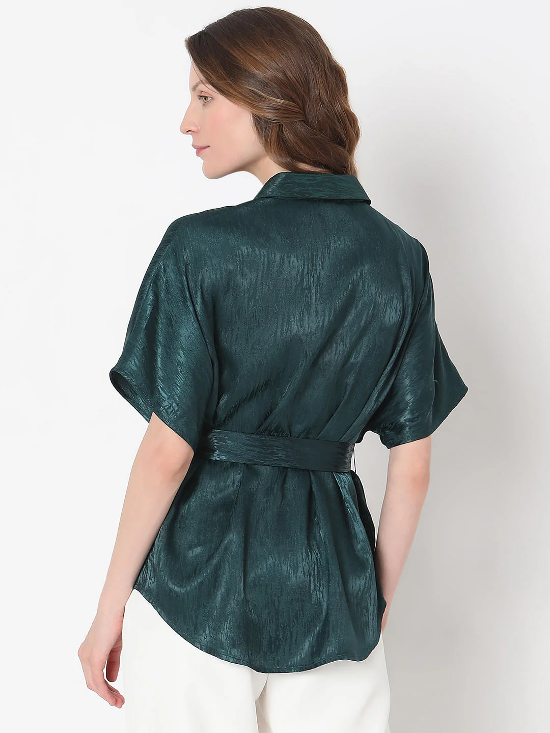 Dark Green Jacquard Satin Shirt - Image 4