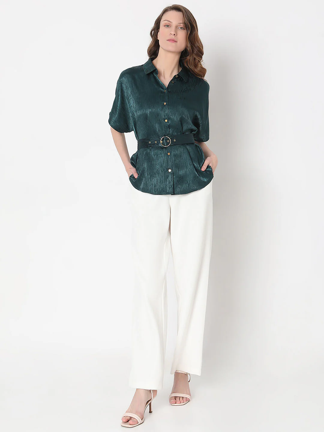 Dark Green Jacquard Satin Shirt - Image 5