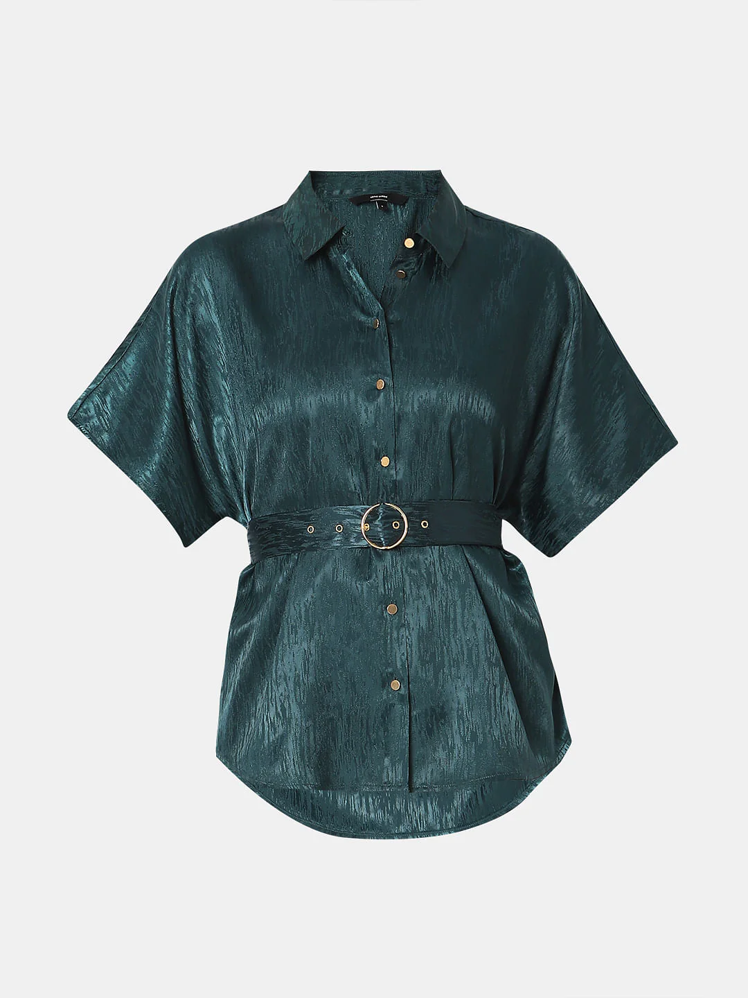 Dark Green Jacquard Satin Shirt - Image 7