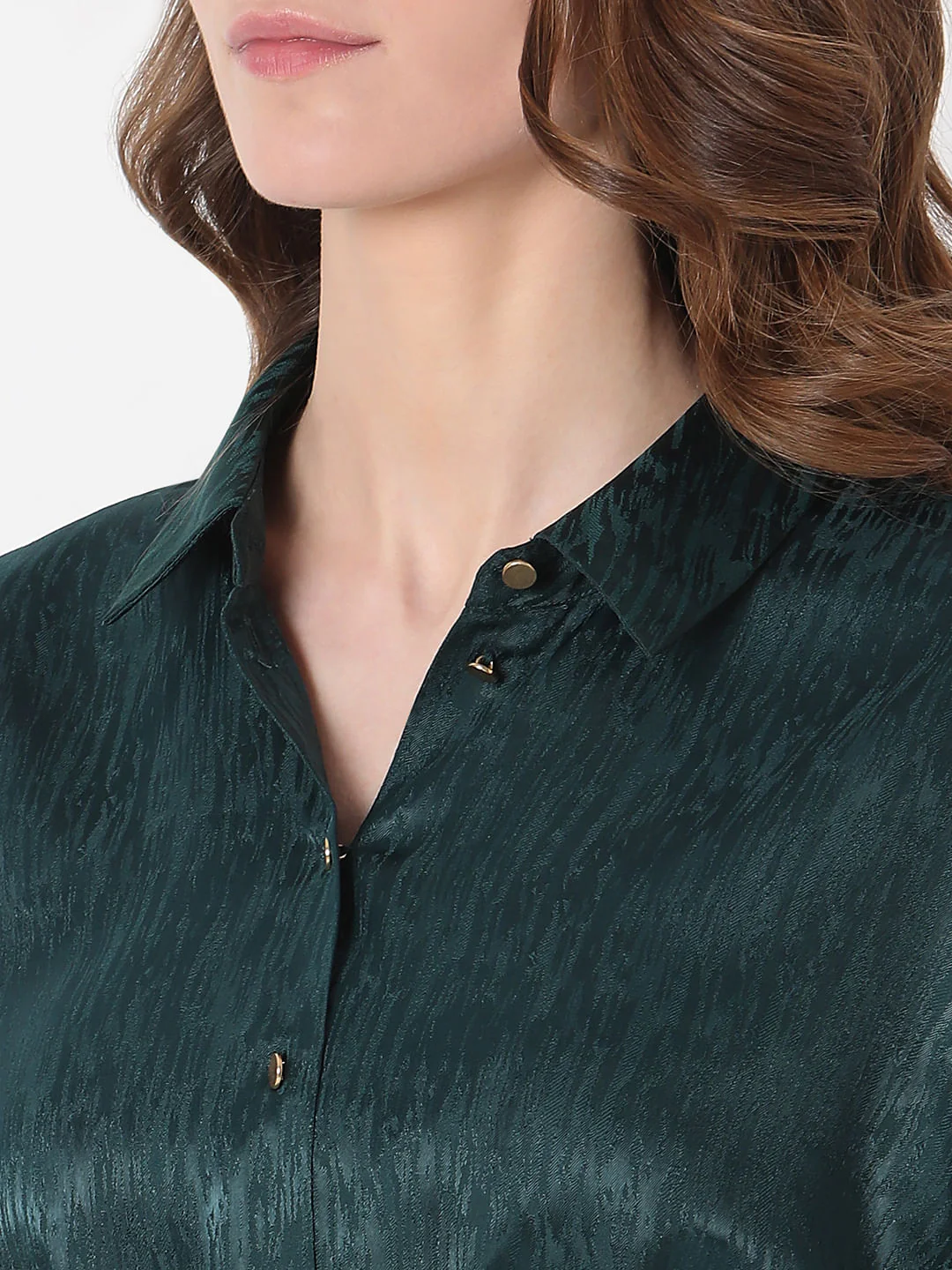 Dark Green Jacquard Satin Shirt - Image 8