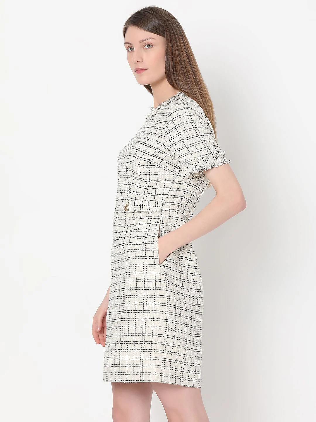 Off-White Tweed Shift Dress - Image 3