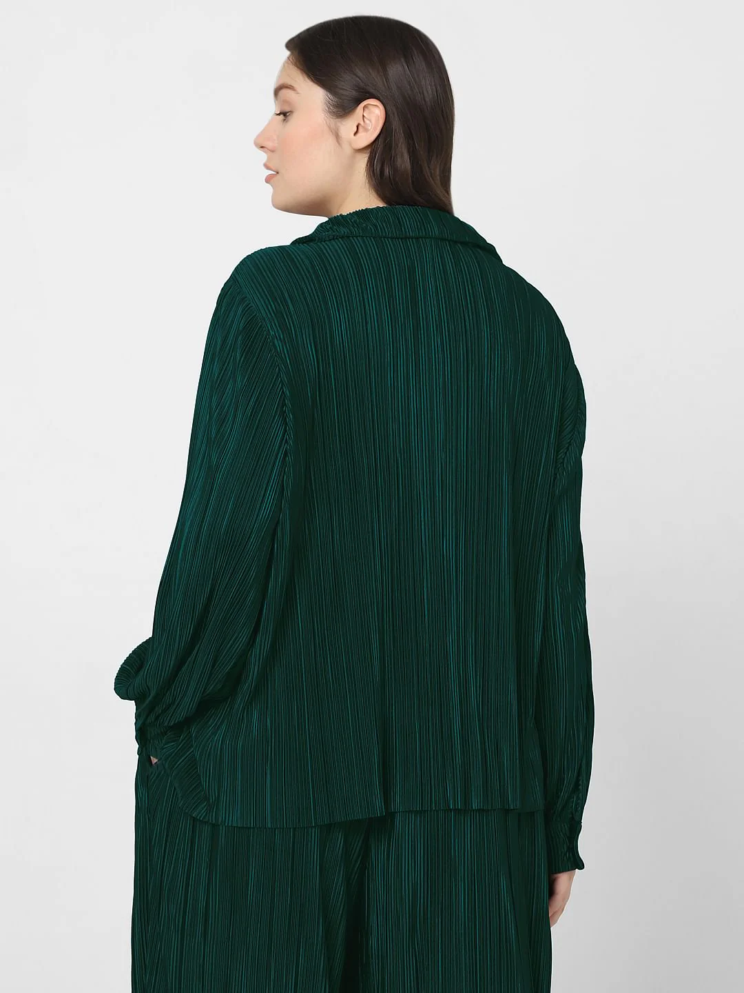 Curve Green Plisse Co-Ord Set Shirt - Image 4