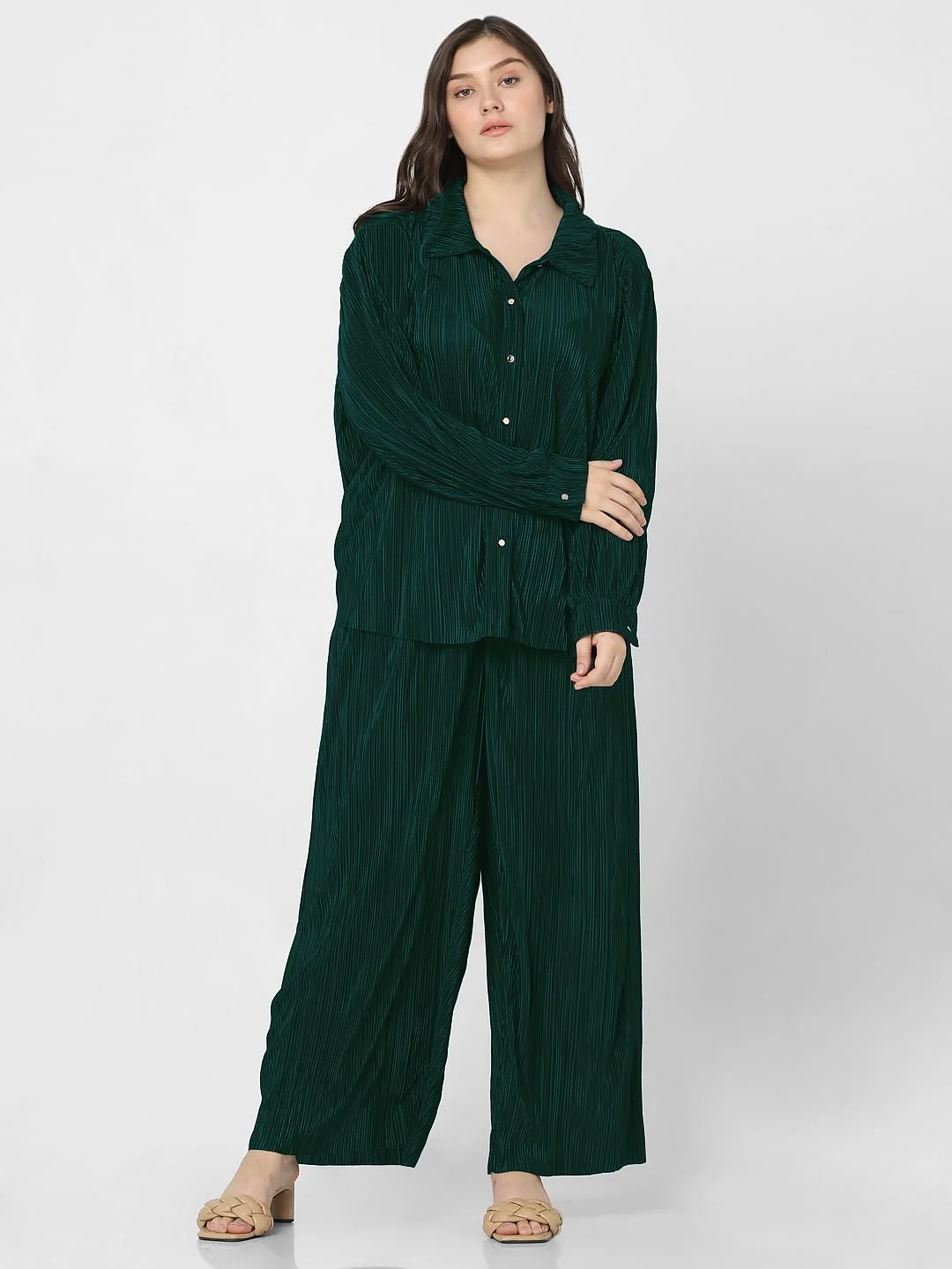 Curve Green Plisse Co-Ord Set Shirt - Image 5