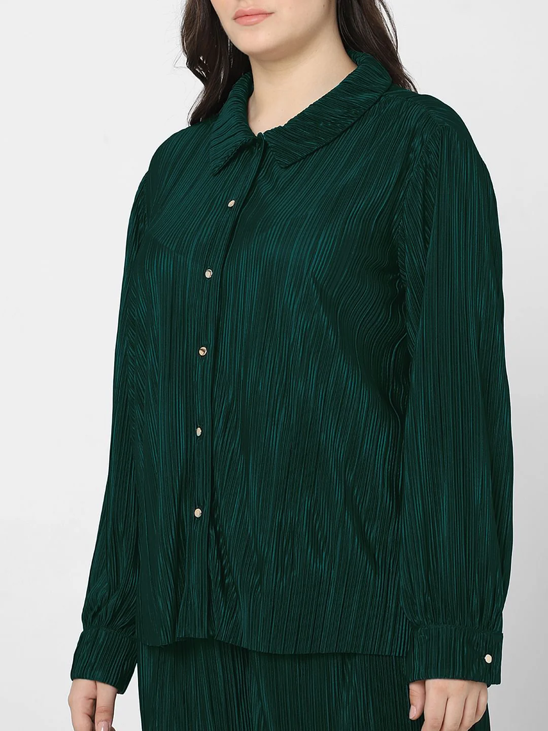 Curve Green Plisse Co-Ord Set Shirt - Image 6