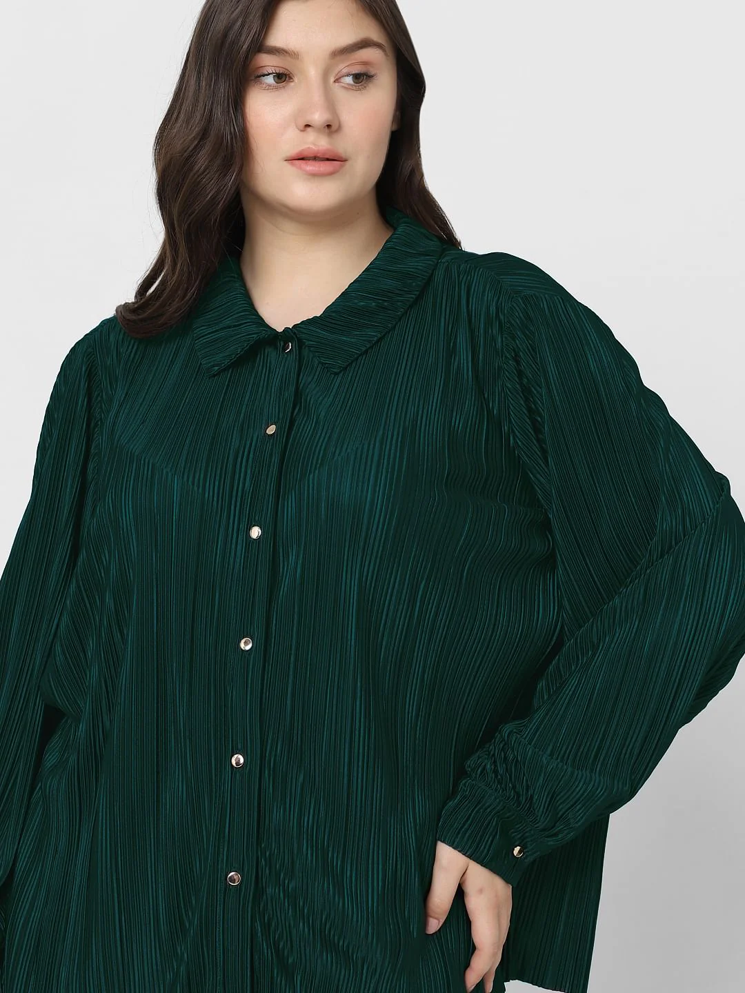 Curve Green Plisse Co-Ord Set Shirt - Image 8
