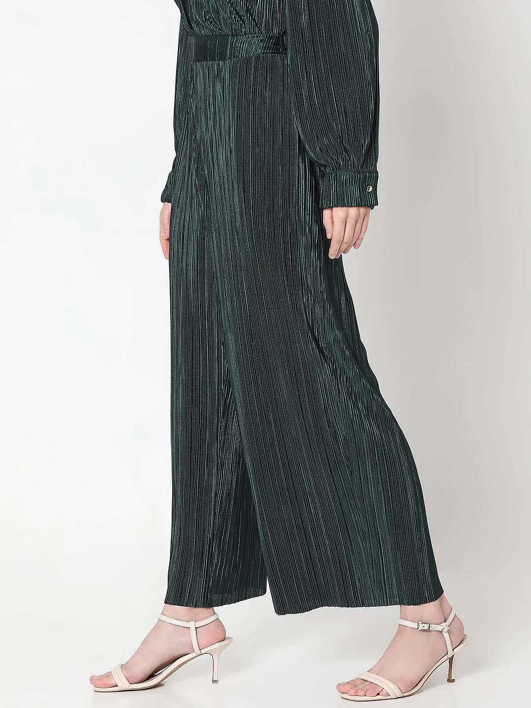 Dark Green Plisse Co-Ord Set Pants - Image 3