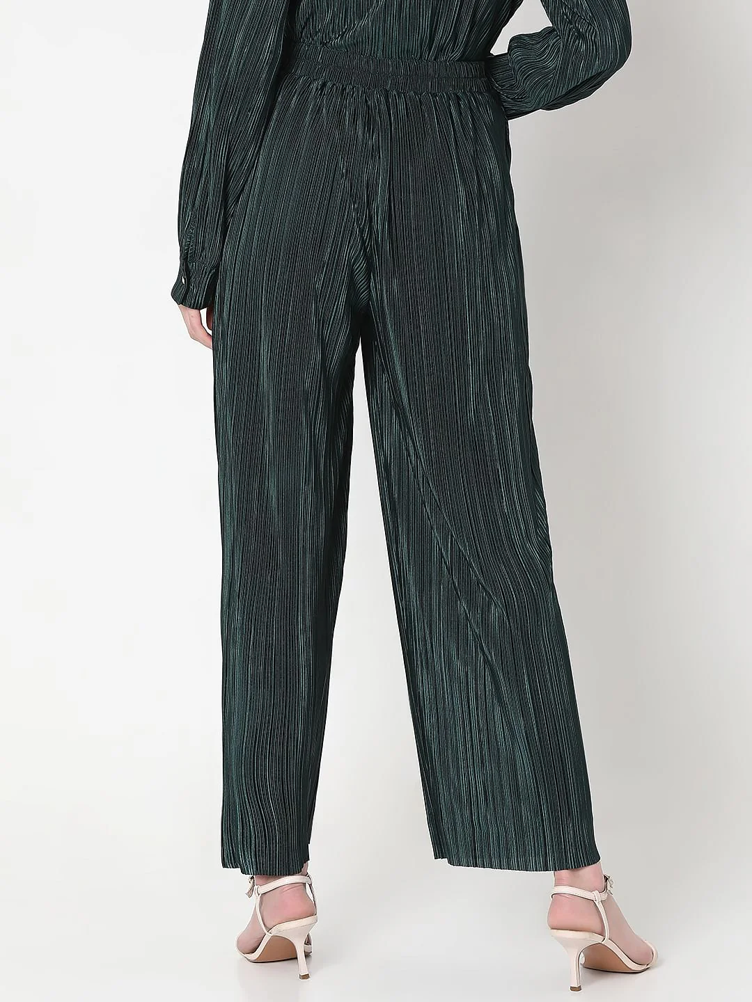 Dark Green Plisse Co-Ord Set Pants - Image 4