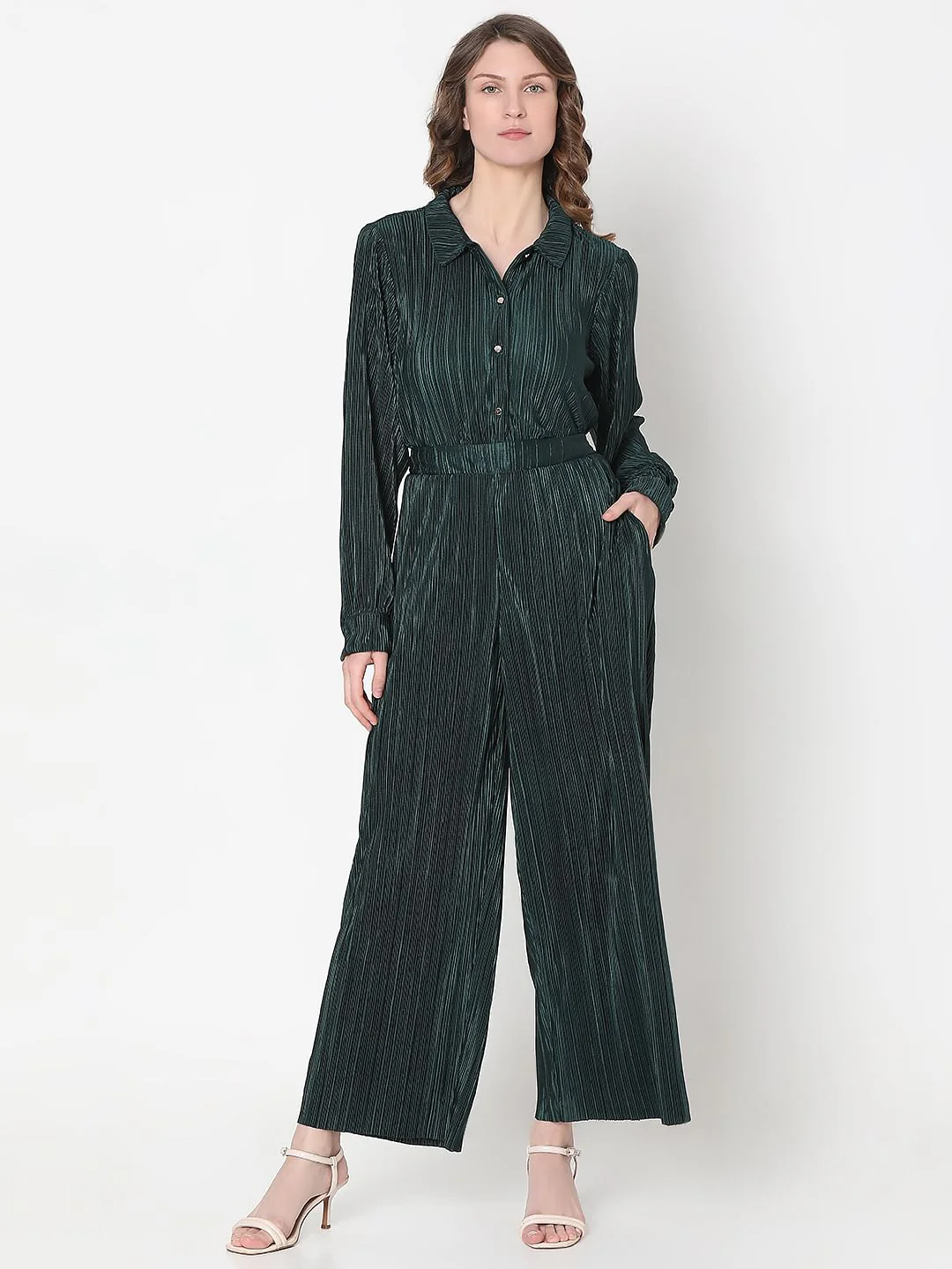 Dark Green Plisse Co-Ord Set Pants - Image 5