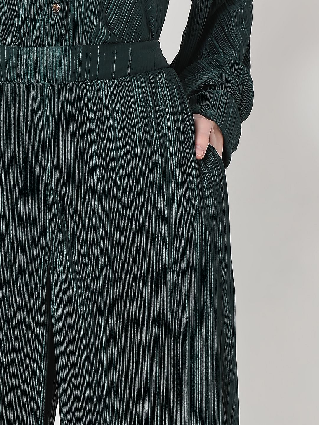 Dark Green Plisse Co-Ord Set Pants - Image 6