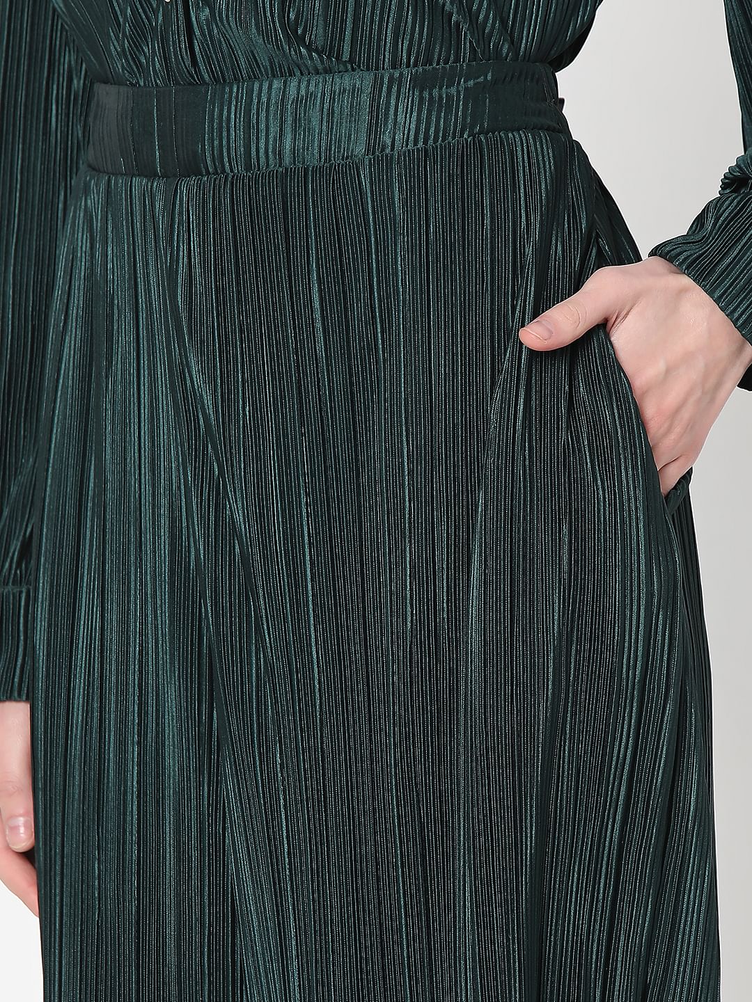 Dark Green Plisse Co-Ord Set Pants - Image 8