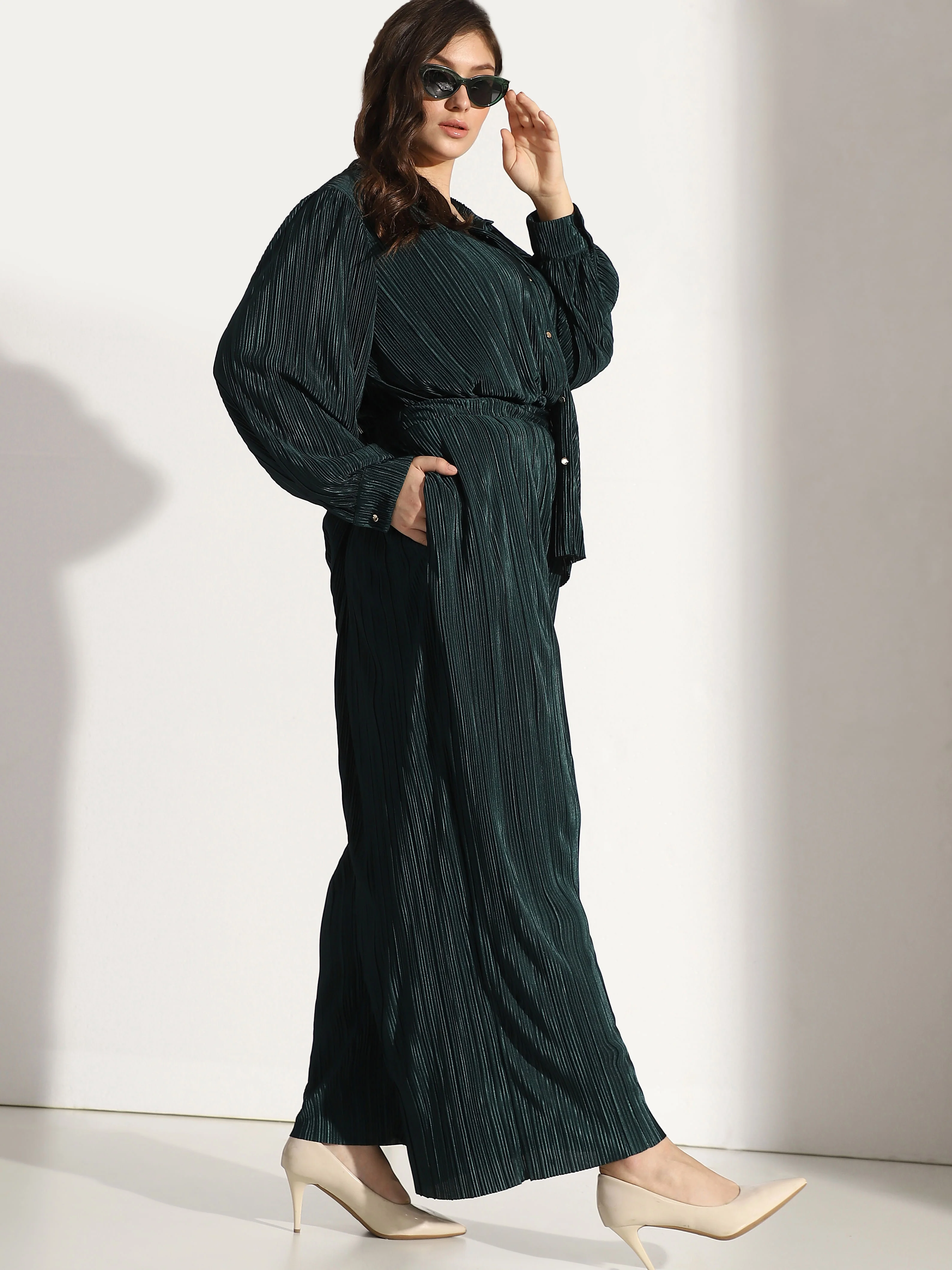 Curve Dark Green High Rise Co-Ord Set Pants