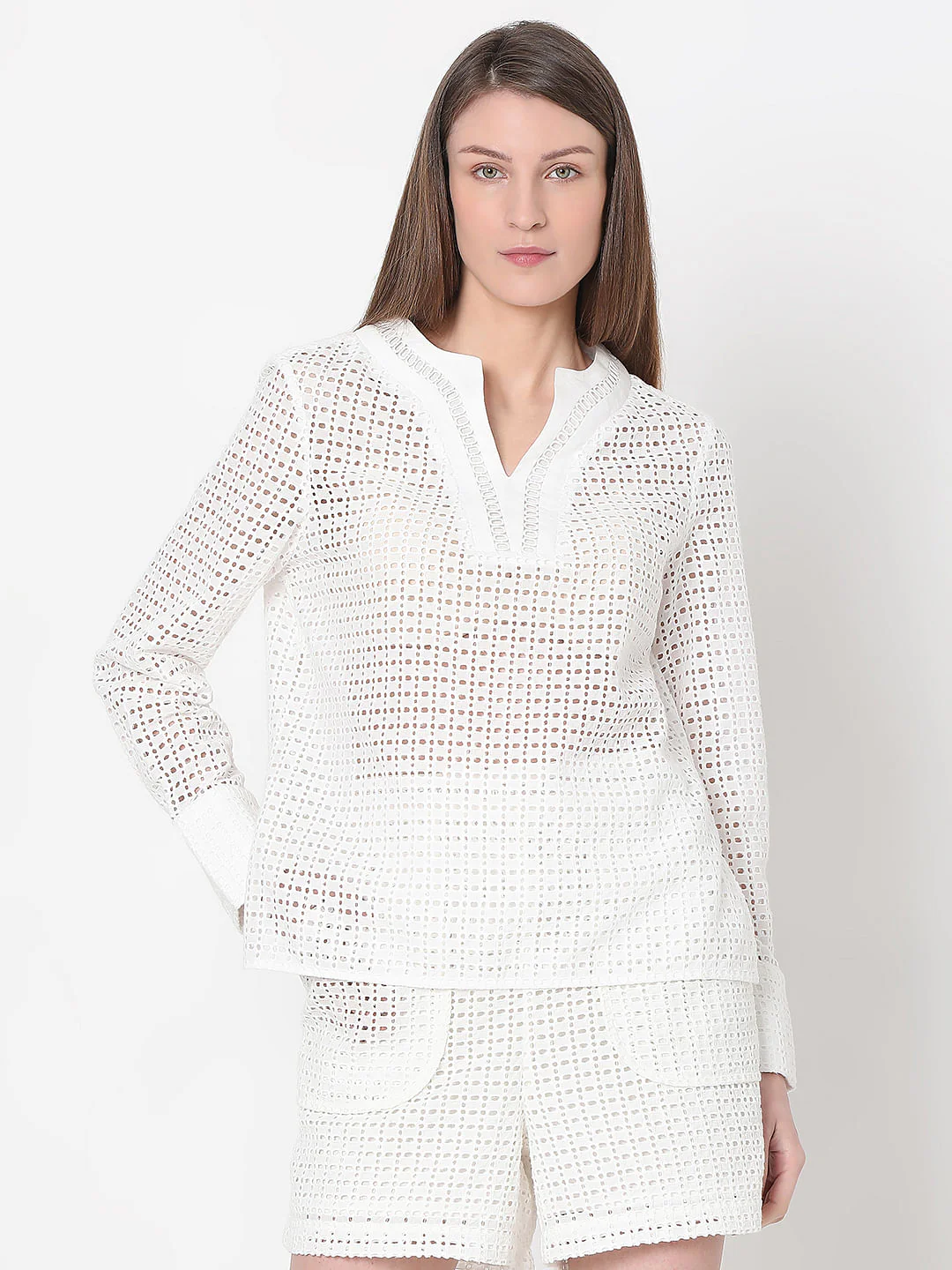 White Schiffli Co-Ord Set Top - Image 2