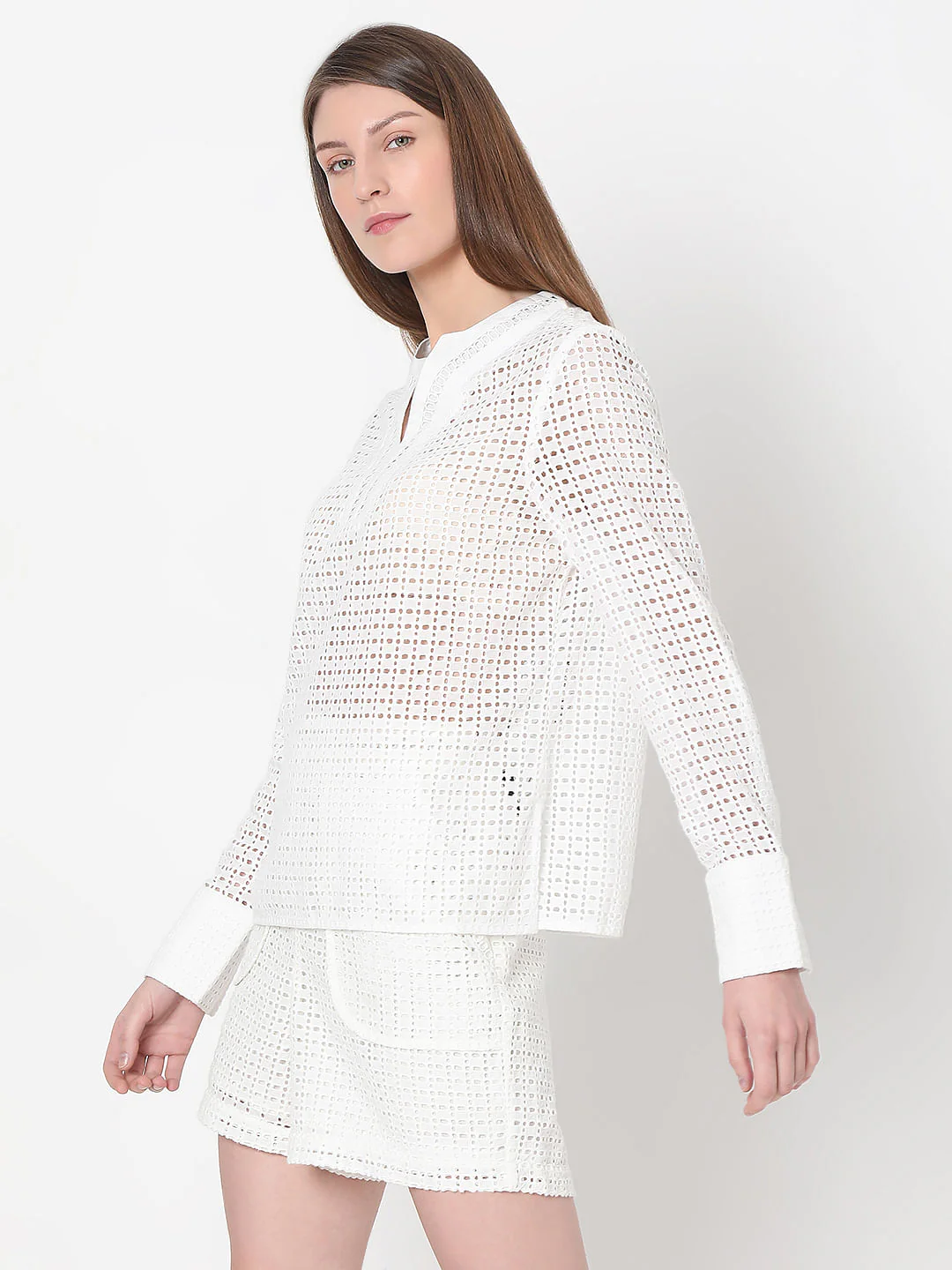 White Schiffli Co-Ord Set Top - Image 3