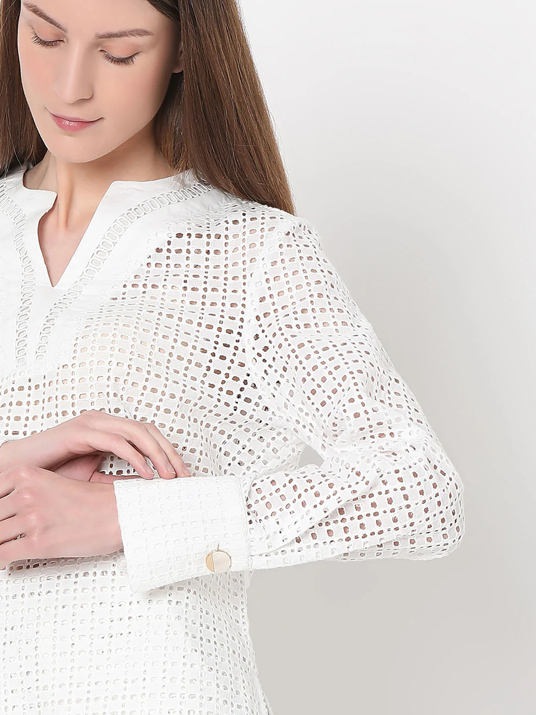 White Schiffli Co-Ord Set Top - Image 6