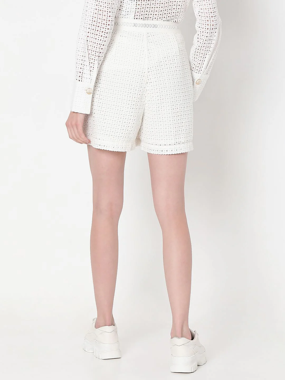 White Schiffli Co-Ord Set Shorts - Image 4