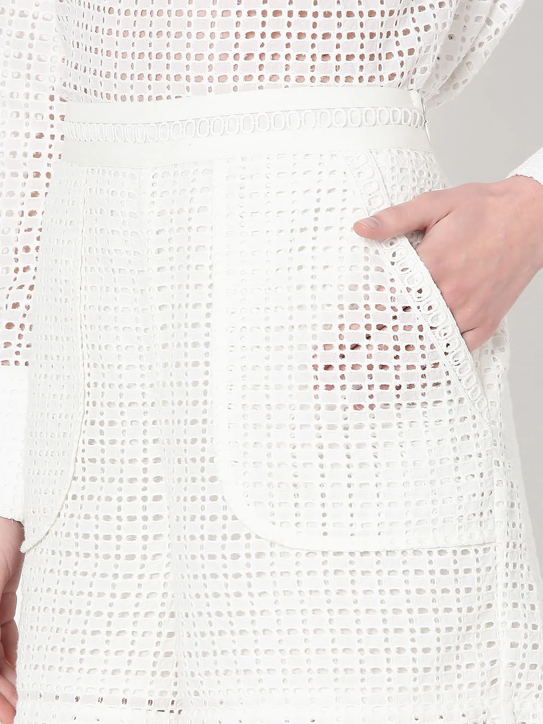 White Schiffli Co-Ord Set Shorts - Image 6