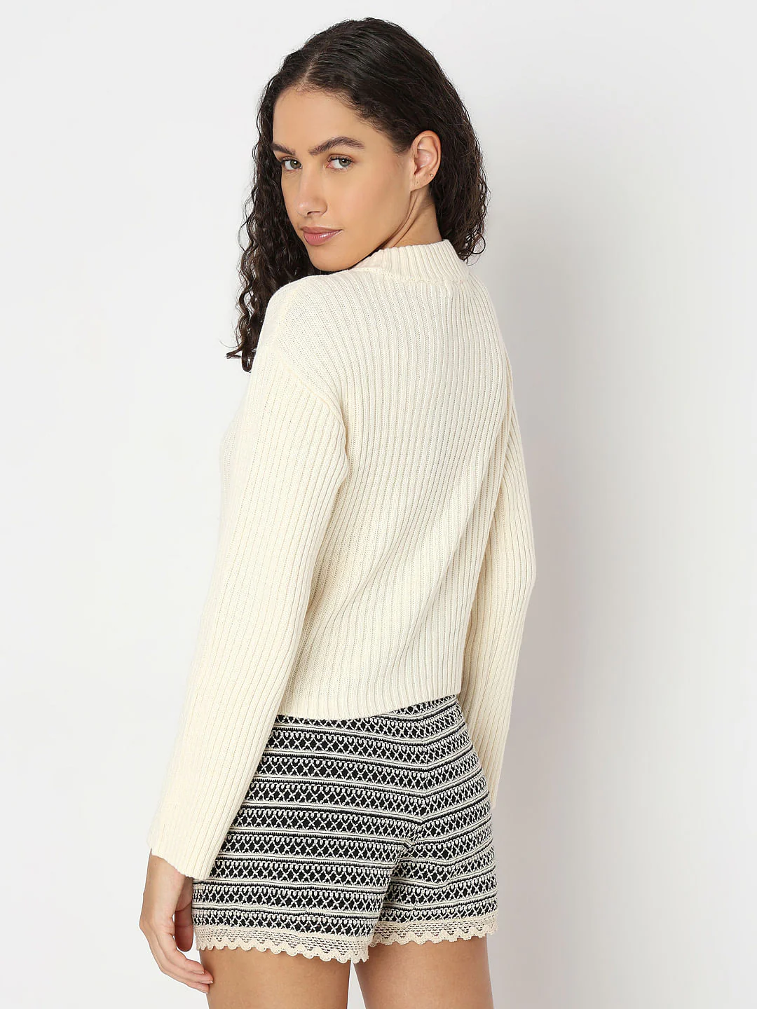 Ecru Ribbed Knitted Pullover - Image 4