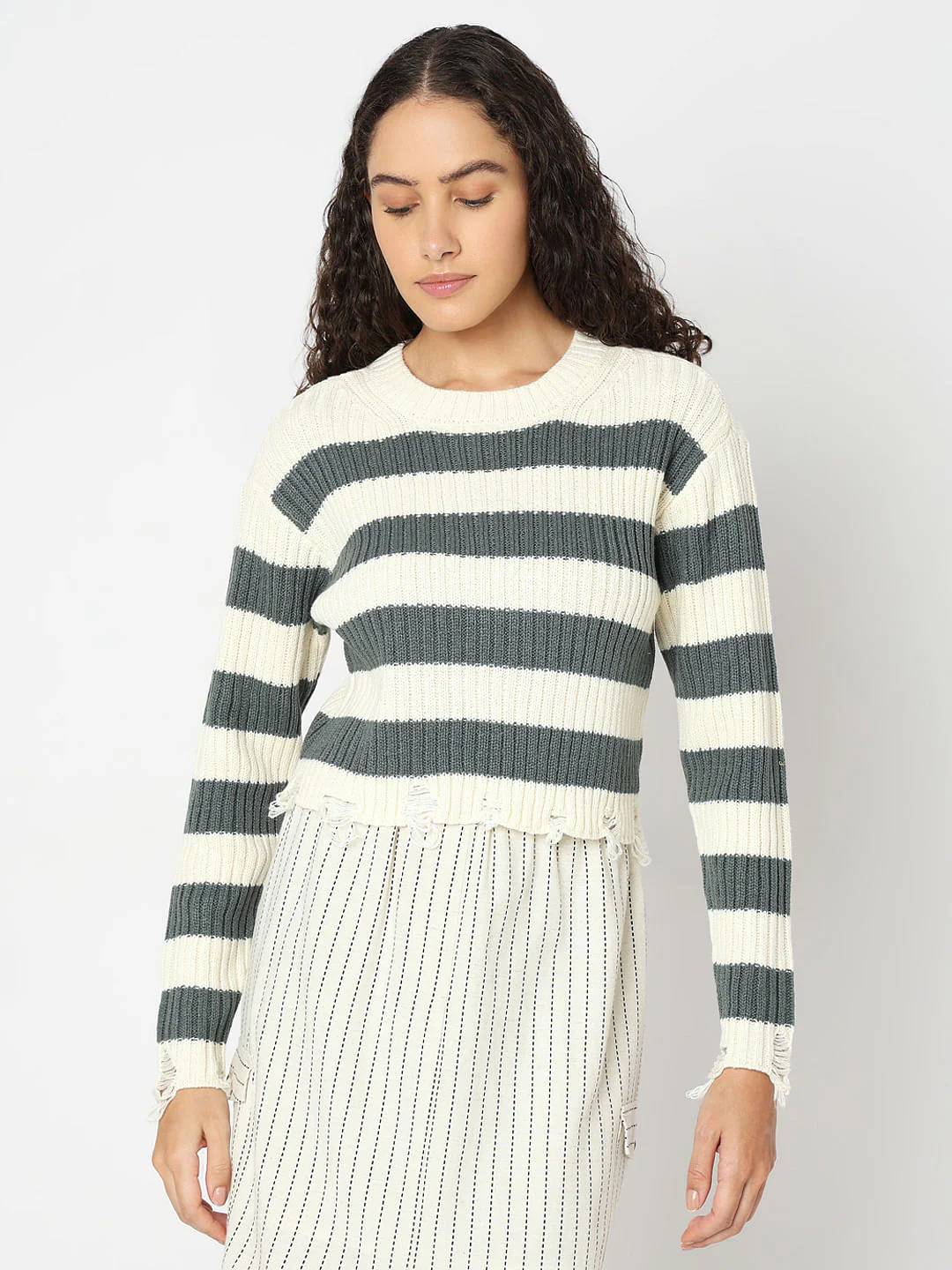 Ecru Colourblocked Knitted Pullover - Image 2
