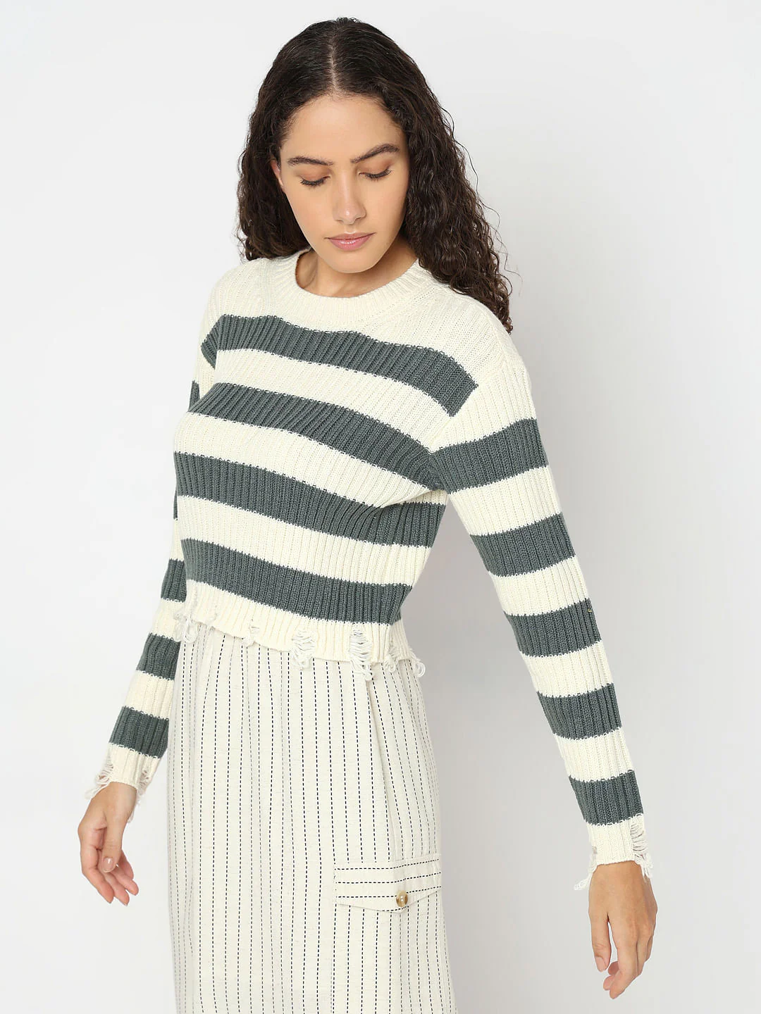 Ecru Colourblocked Knitted Pullover - Image 3